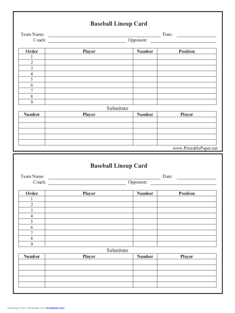 Baseball Lineup Card Free Download In Free Baseball Lineup Card Template