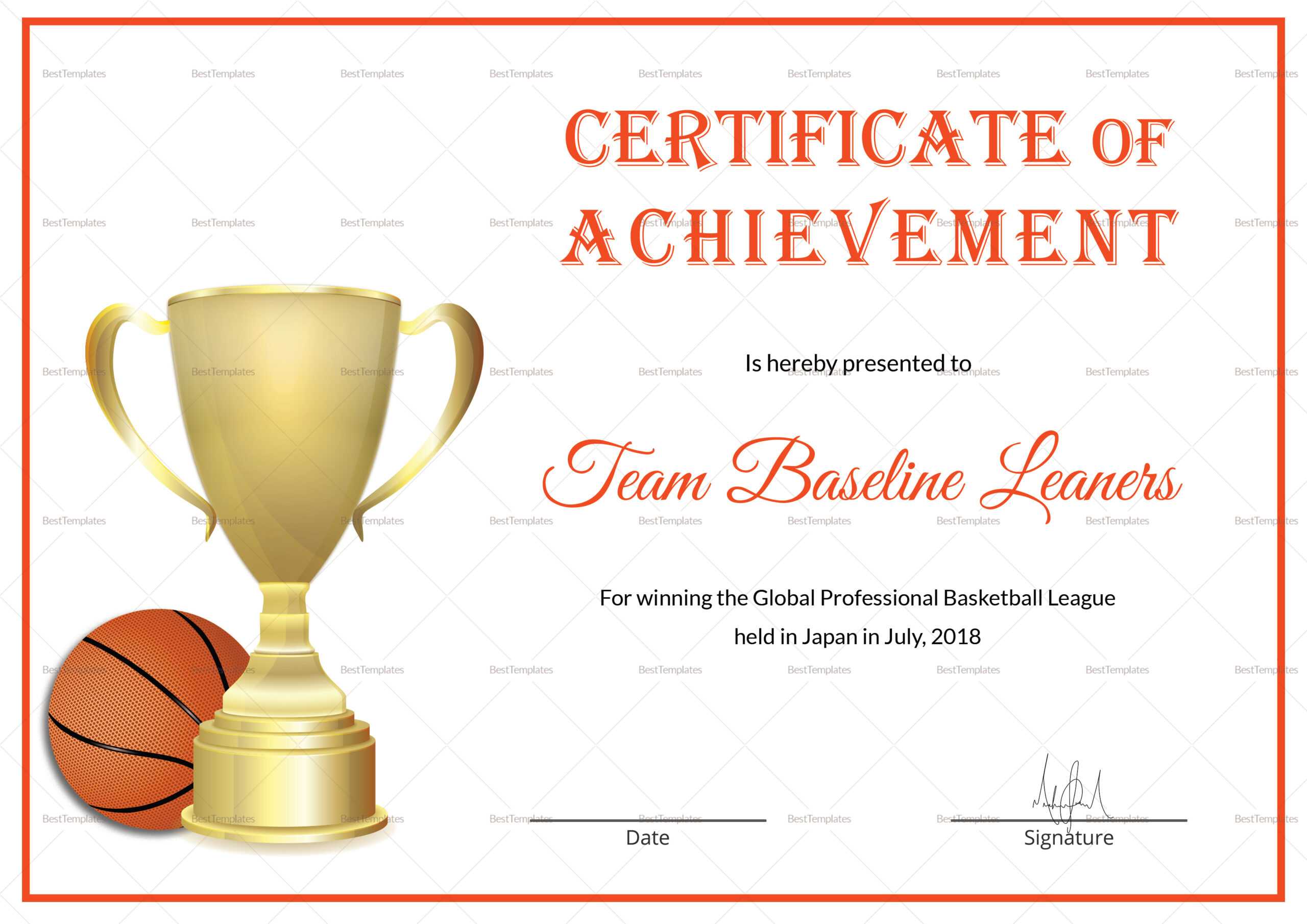 Basketball Achievement Certificate Template With Basketball Certificate Template