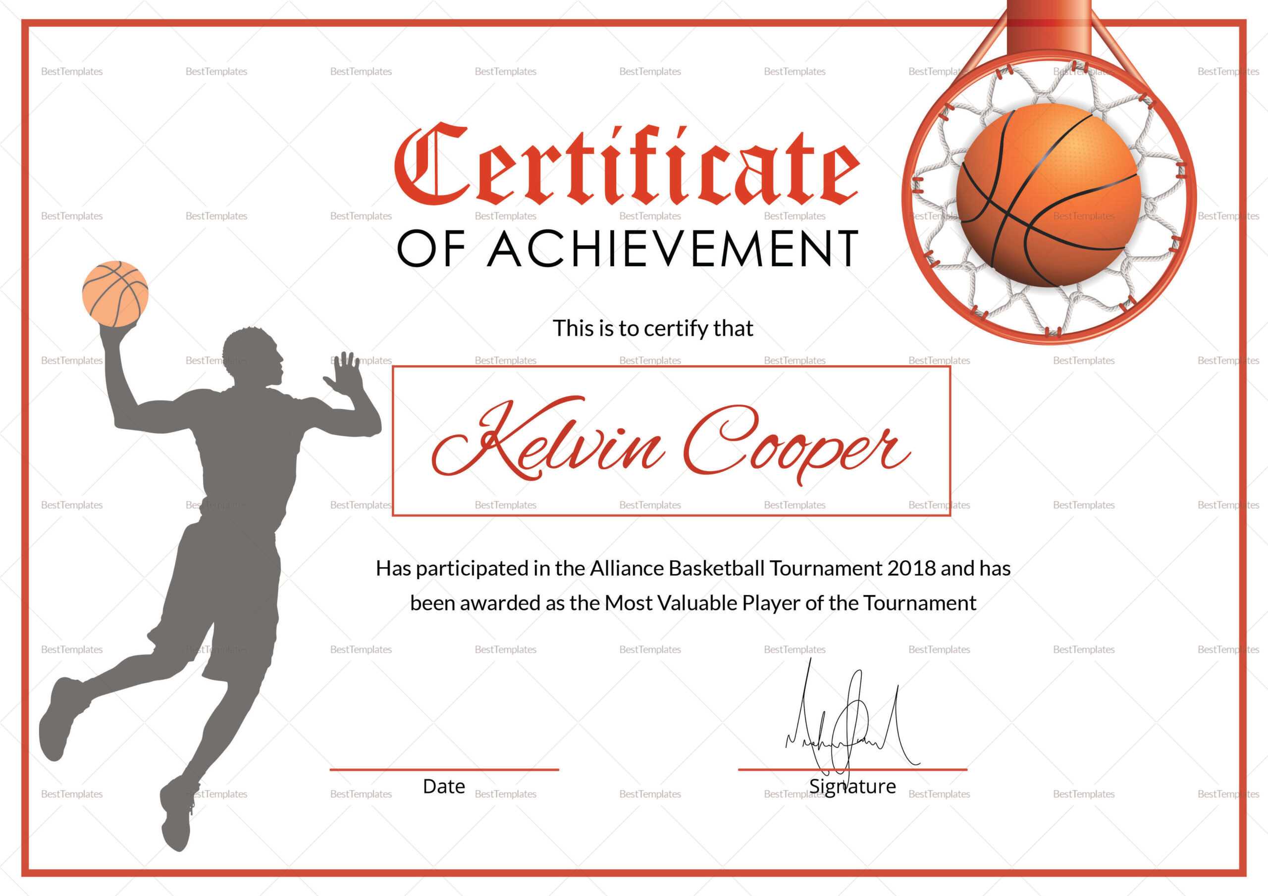 Basketball Award Achievement Certificate Template Intended For Basketball Certificate Template