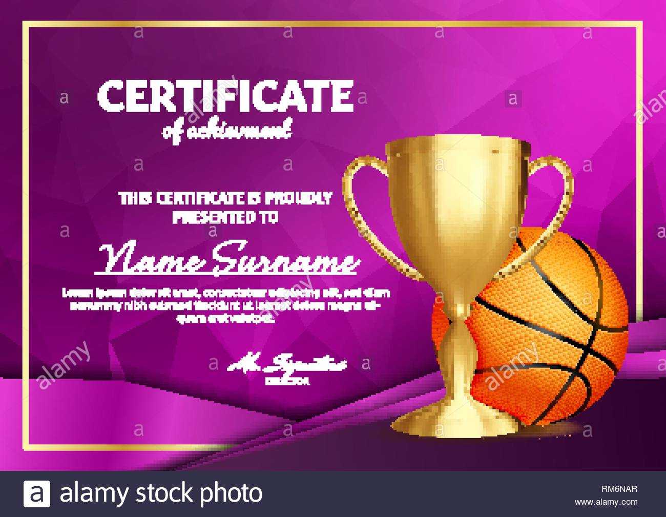 Basketball Certificate Diploma With Golden Cup Vector. Sport With Regard To Basketball Certificate Template