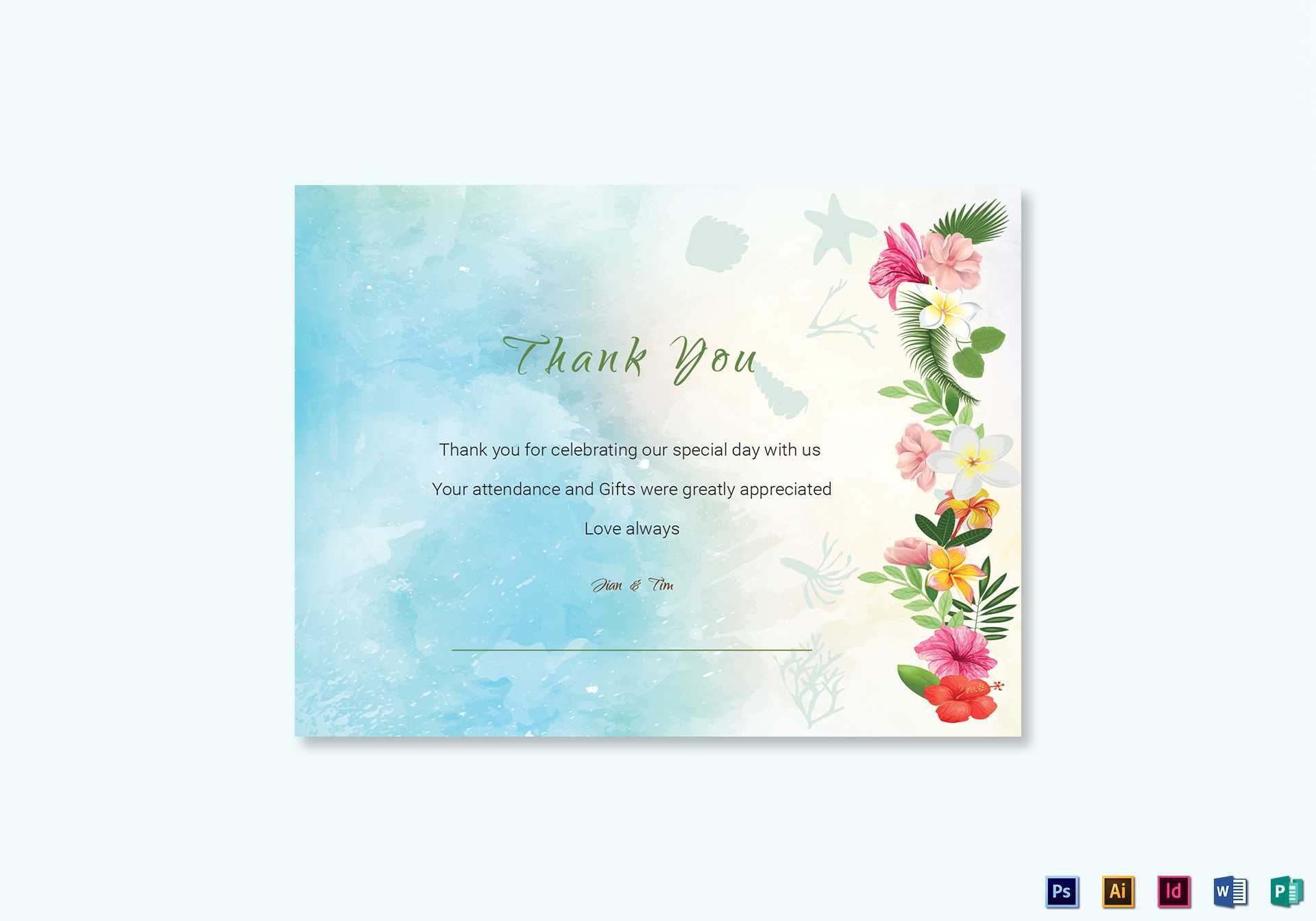 Beach Thank You Card Template For Thank You Card Template Word