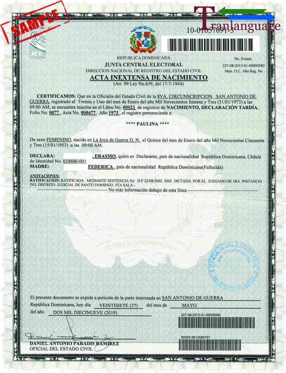 Birth Certificate Dominican Republic With Regard To Birth Certificate Translation Template English To Spanish