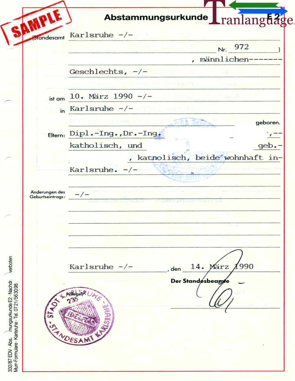 Birth Certificate Germany I Inside Birth Certificate Translation Template Uscis