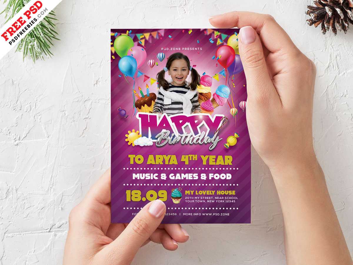 Birthday Party Invitation Card Design Psdpsd Freebies On Inside Photoshop Birthday Card Template Free