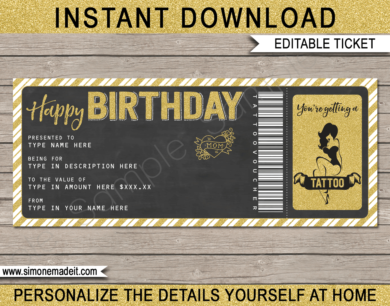 Birthday Tattoo Gift Vouchers Throughout Homemade Gift Certificate Template