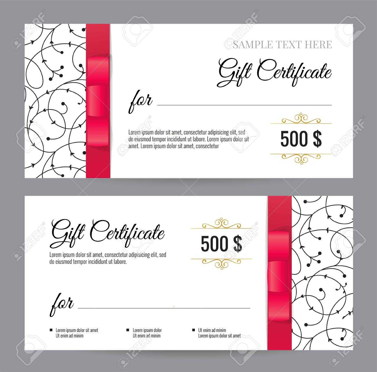 Black And White Gift Voucher Template With Floral Pattern And.. With Regard To Black And White Gift Certificate Template Free
