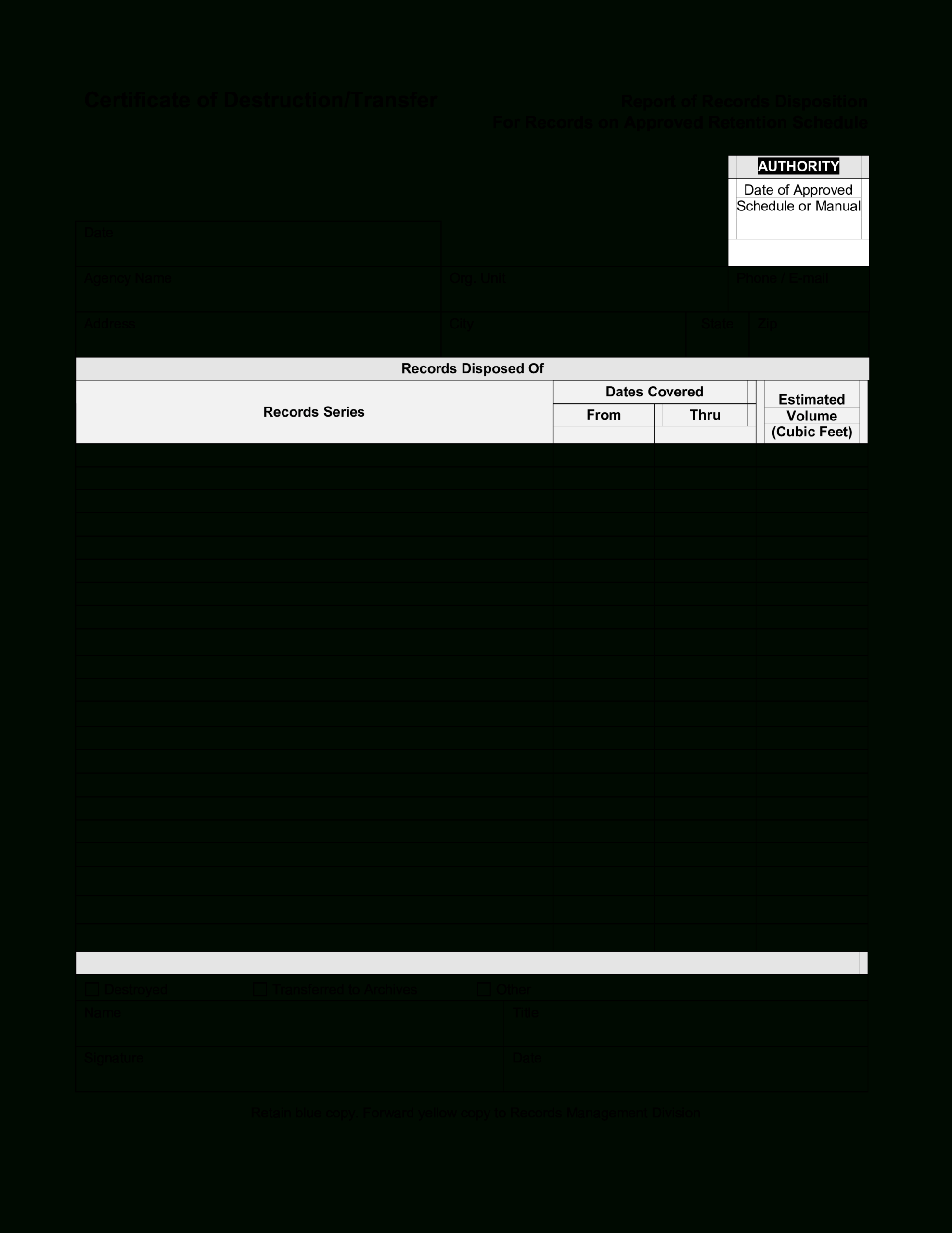 Blank Certificate Of Destruction | Templates At Inside Certificate Of Destruction Template