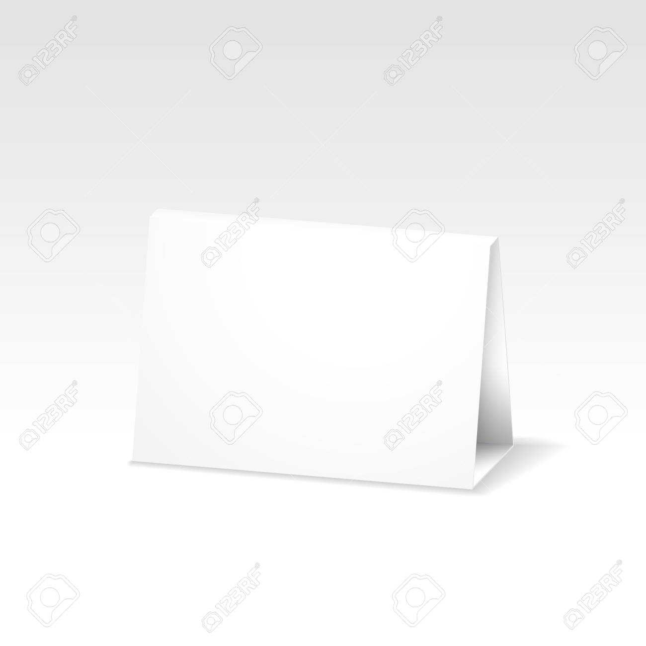 Blank White Folded Paper Stand Table Holder Card. 3D Vector Design.. In Card Stand Template