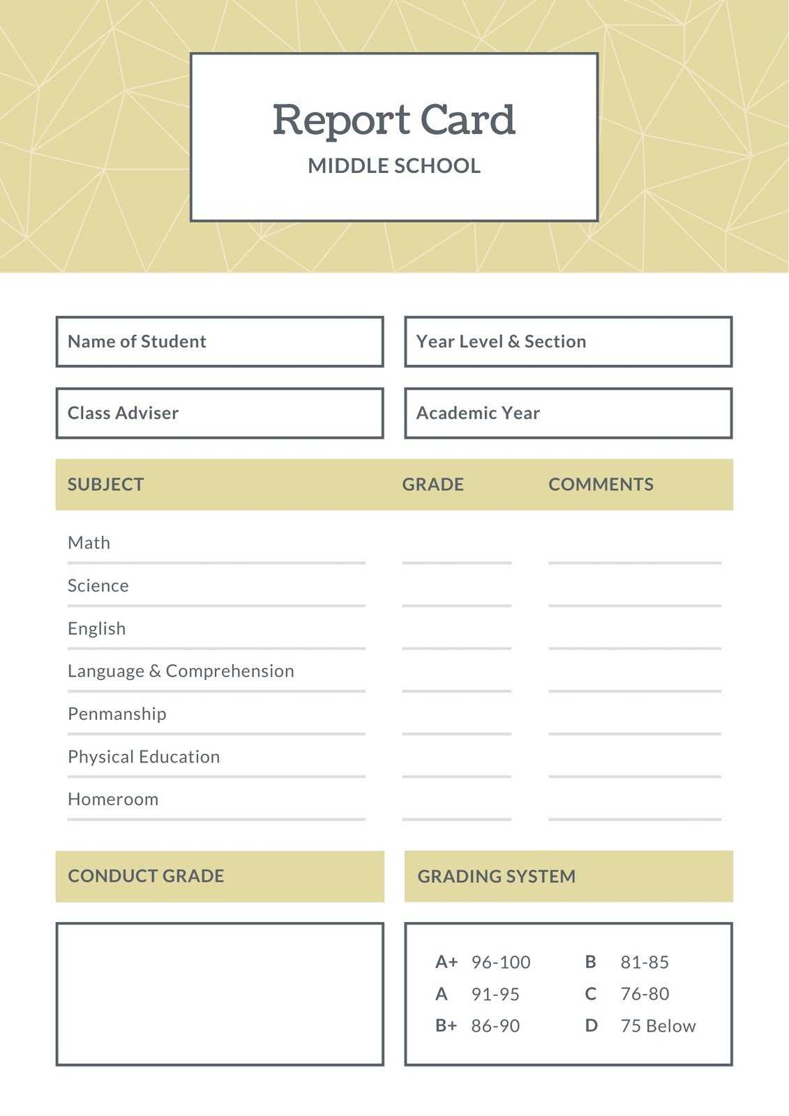 Blue And Brown Middle School Report Card – Templatescanva Throughout Boyfriend Report Card Template
