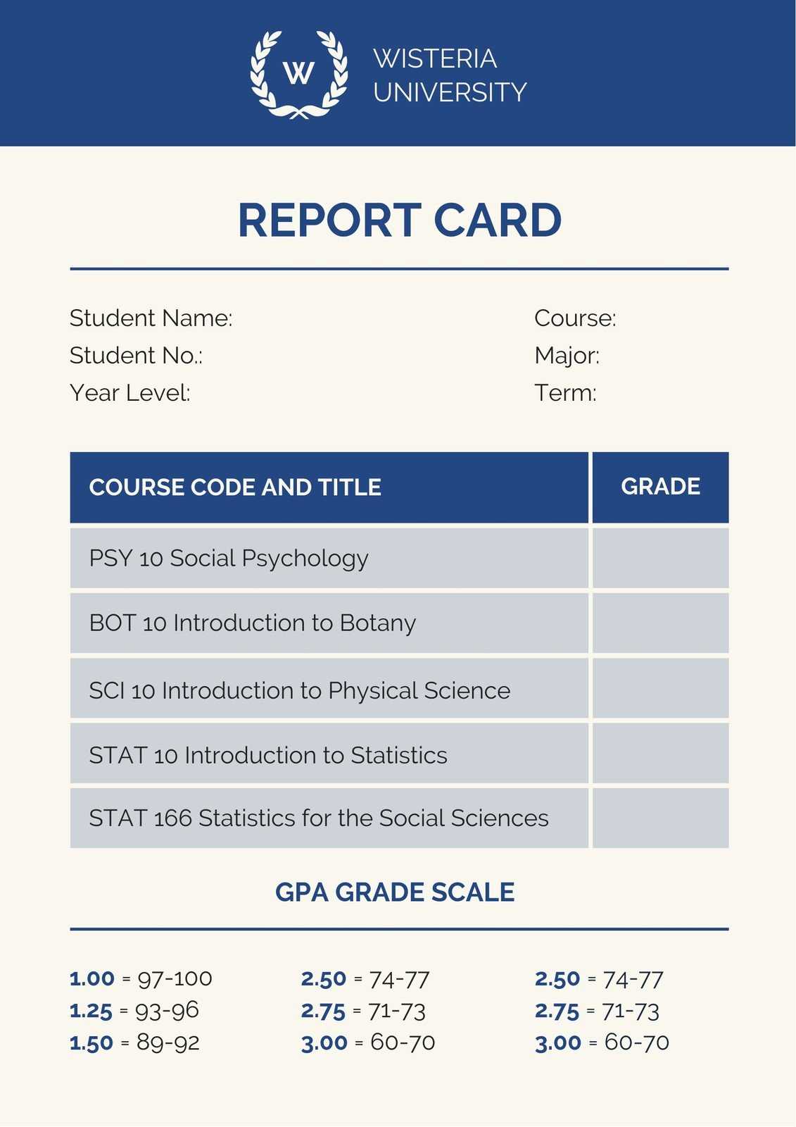 Blue College Report Card - Templatescanva In College Report Card Template