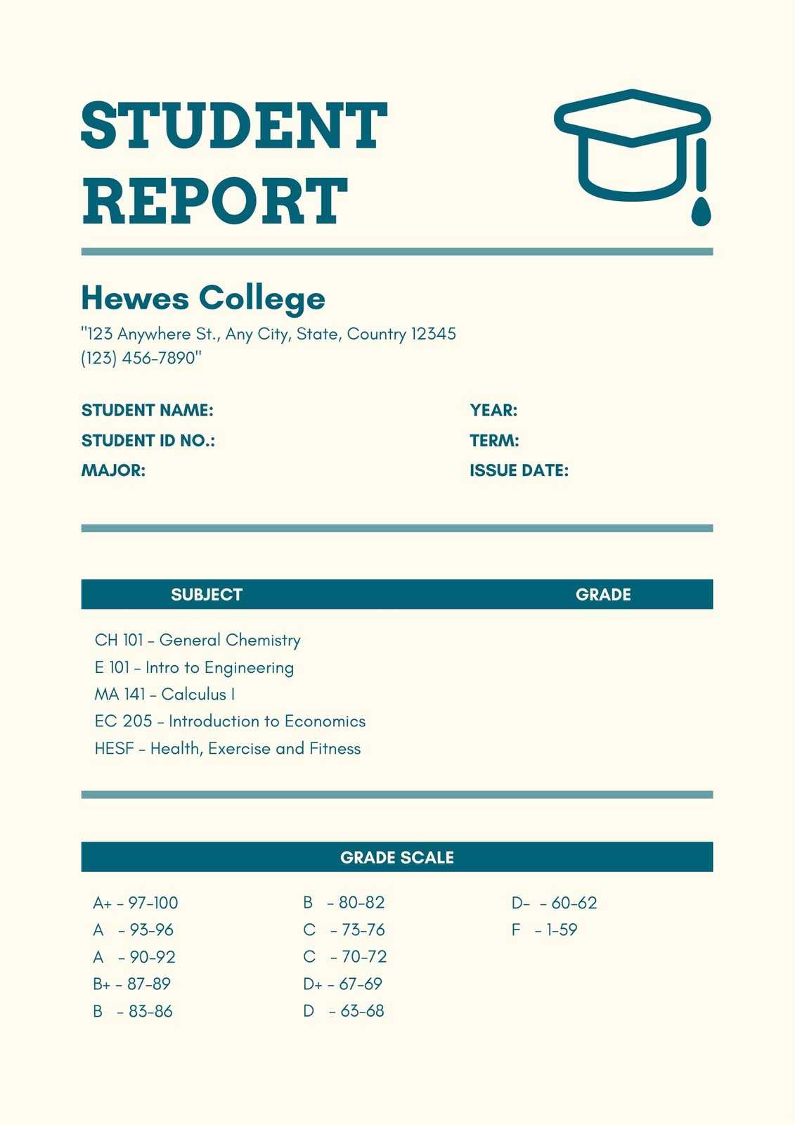 Blue Cream Modern College Report Card – Templatescanva Inside College Report Card Template