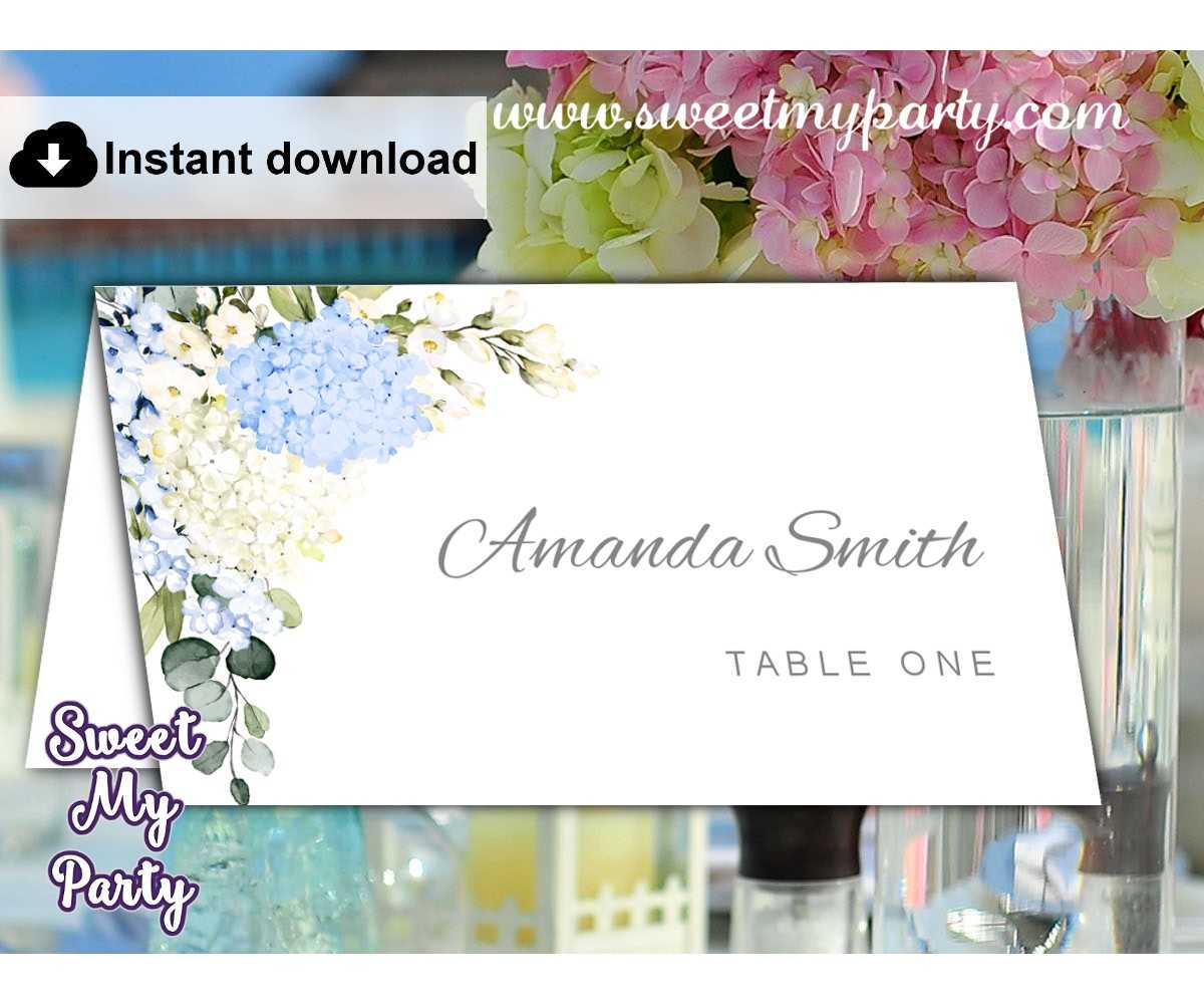 Blue Ivory Hydrangea Escort Cards Template,hydrangea Place Cards  Template,(139) Throughout Printable Escort Cards Template