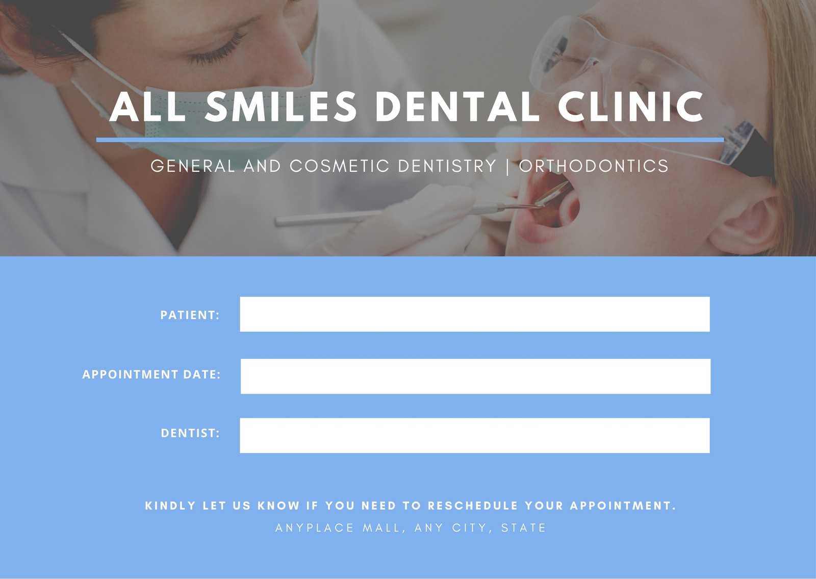 Blue Patient Photo Dentist Appointment Card – Templatescanva Pertaining To Dentist Appointment Card Template