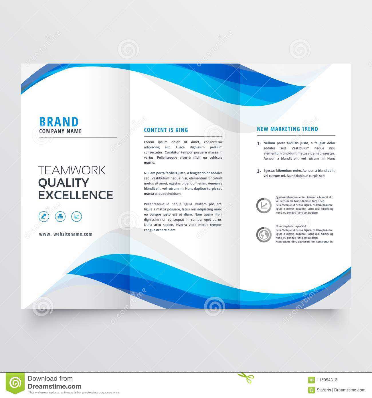 Blue Wavy Business Trifold Brochure Template Stock Vector With Regard To Brochure Template Illustrator Free Download