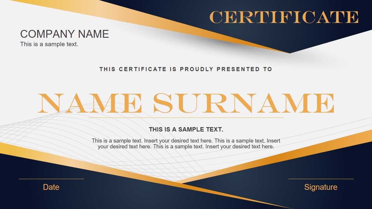 Blue Yellow Gradient Certificate Powerpoint Template Pertaining To Powerpoint Certificate Templates Free Download