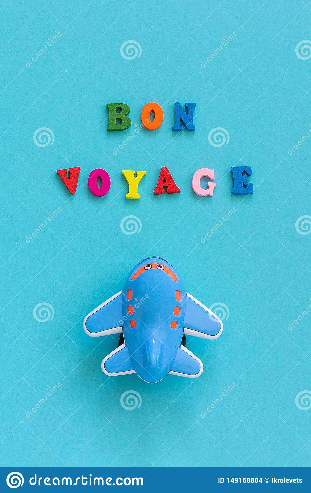 Bon Voyage Colorful Text And Children`s Funny Toy Plane On With Bon Voyage Card Template
