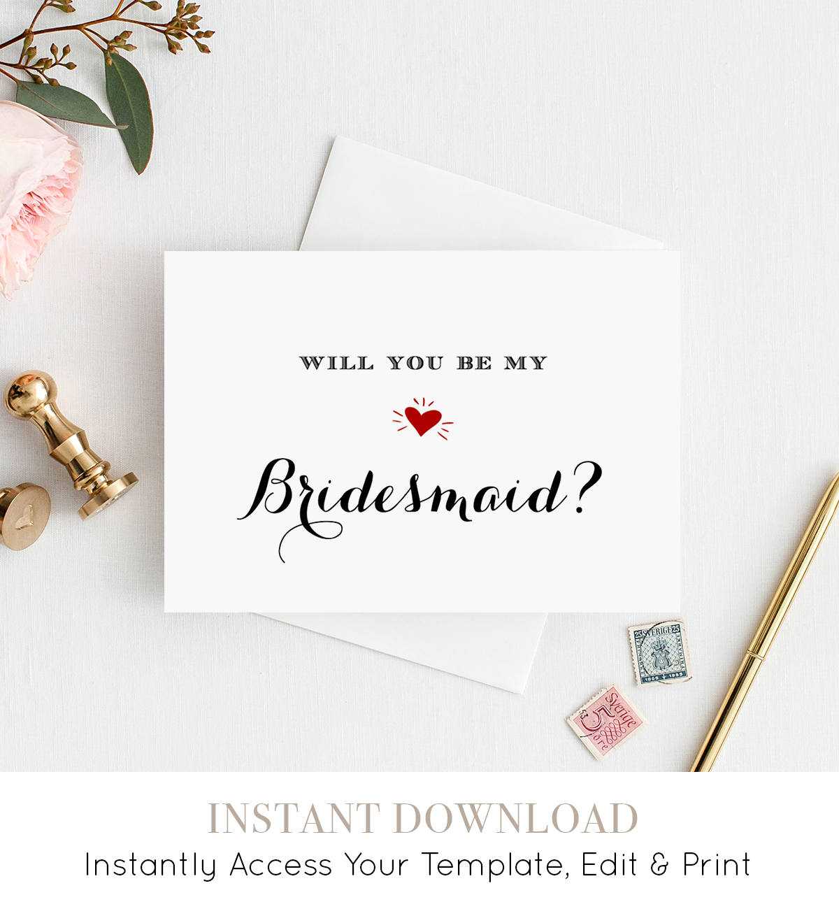 Bridesmaid Card Template, Printable Will You Be My Regarding Will You Be My Bridesmaid Card Template