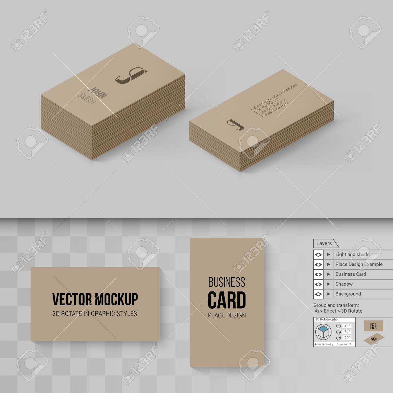 Brown Business Cards Template. Branding Mock Up With 3D Rotate.. With Transparent Business Cards Template