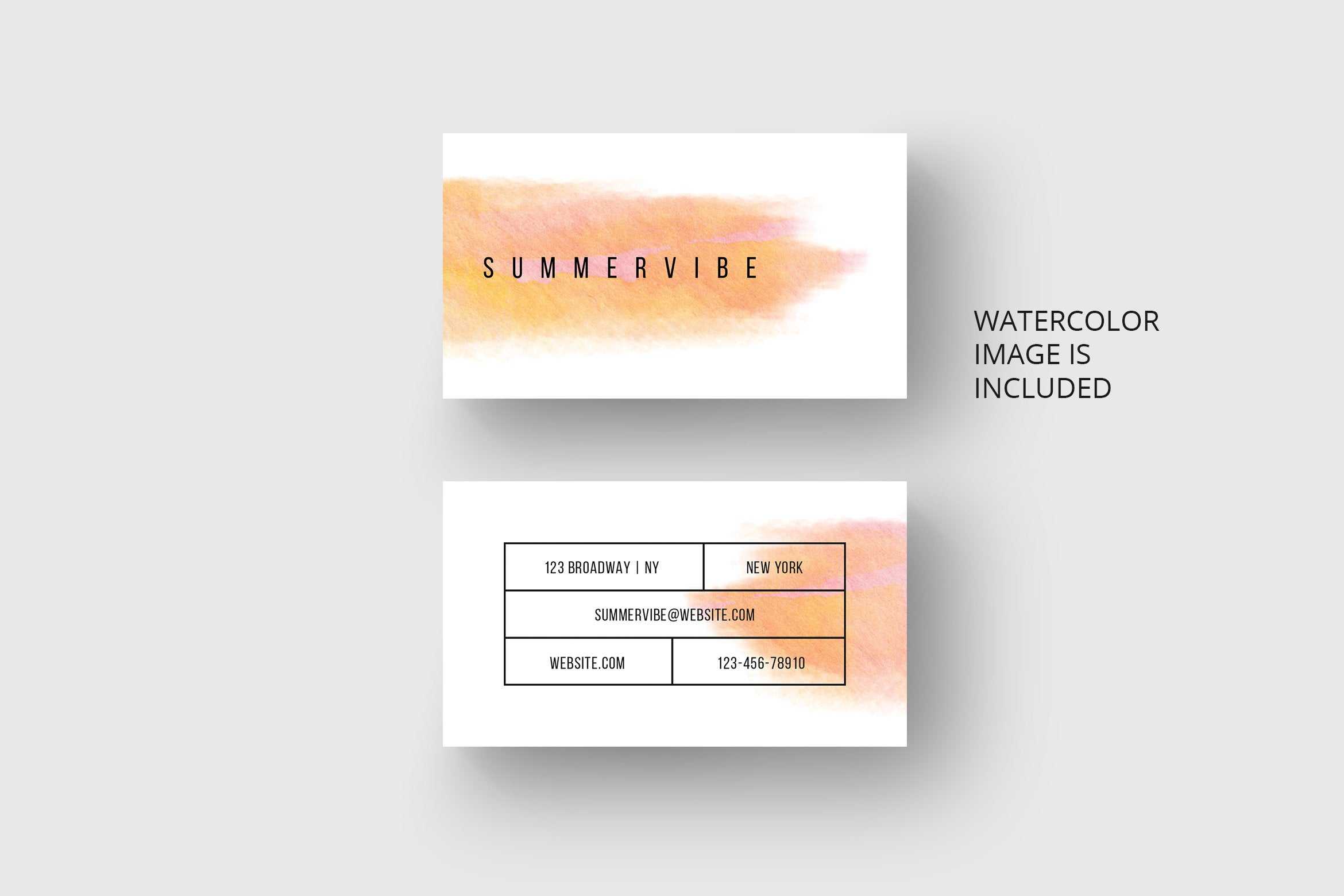 Business Card Template With Orange Watercolor * Eu & Us Size * Photoshop With Business Card Size Photoshop Template