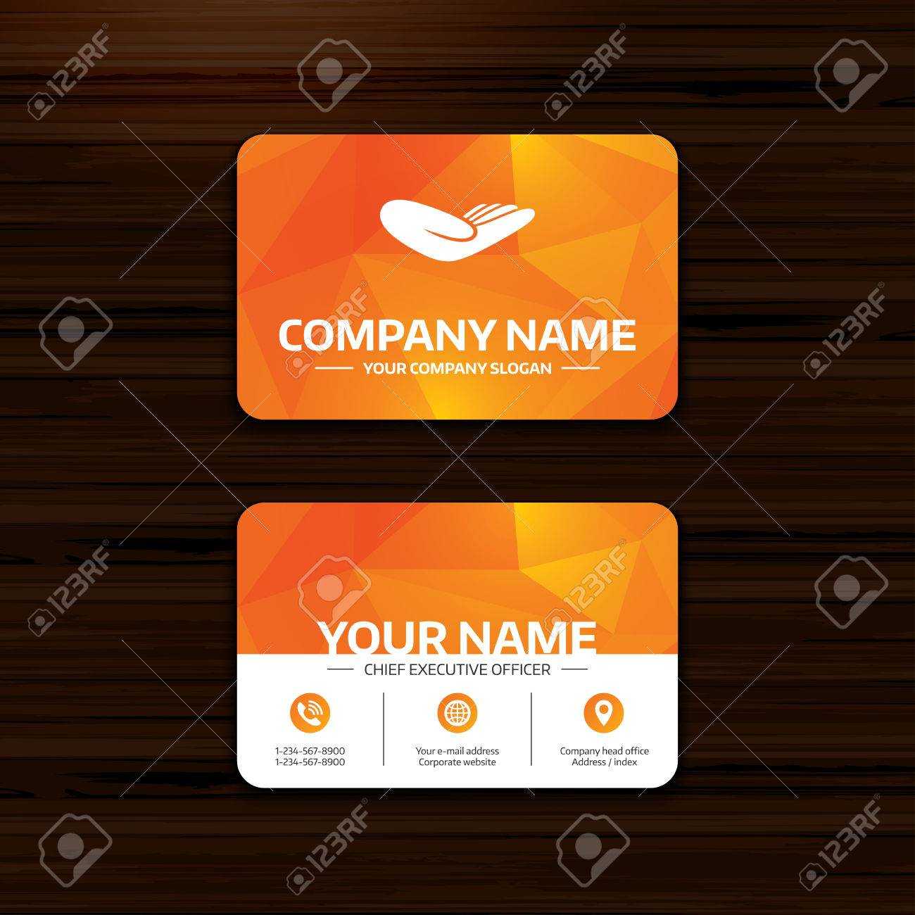 Business Or Visiting Card Template. Donation Hand Sign Icon Throughout Donation Card Template Free