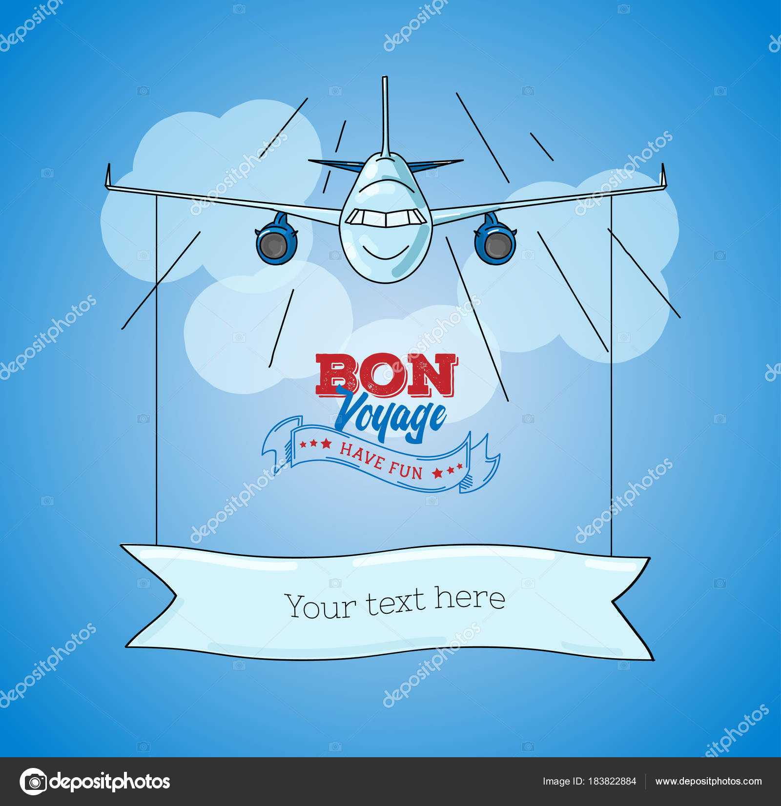 Card Template With Plane Graphic Illustration On Blue Sky Throughout Bon Voyage Card Template