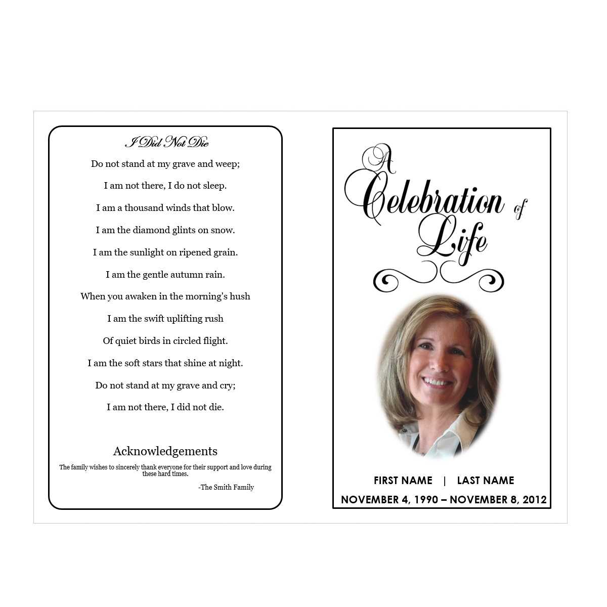 Celebration Of Life Within Memorial Brochure Template