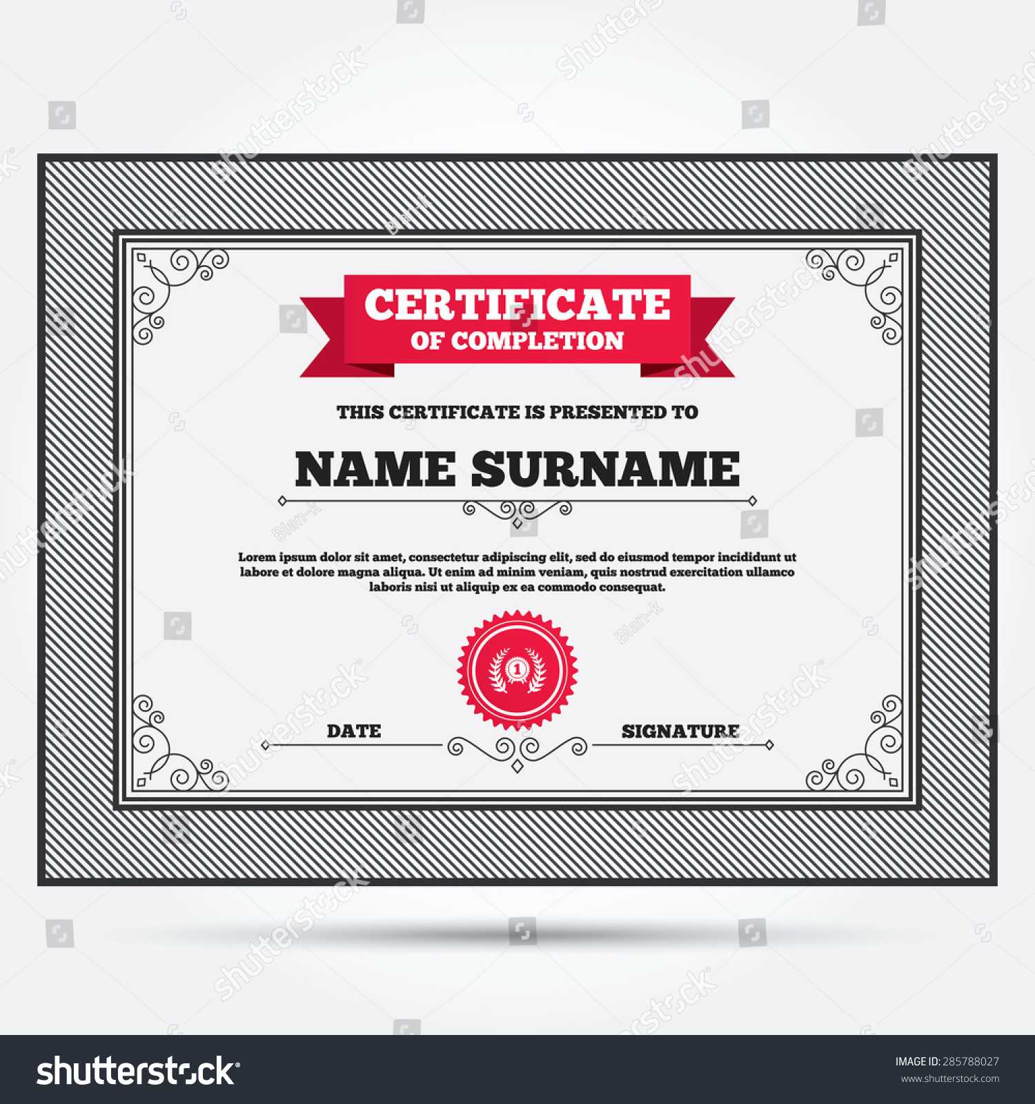 Certificate Completion First Place Award Sign | Royalty Free Throughout First Place Award Certificate Template