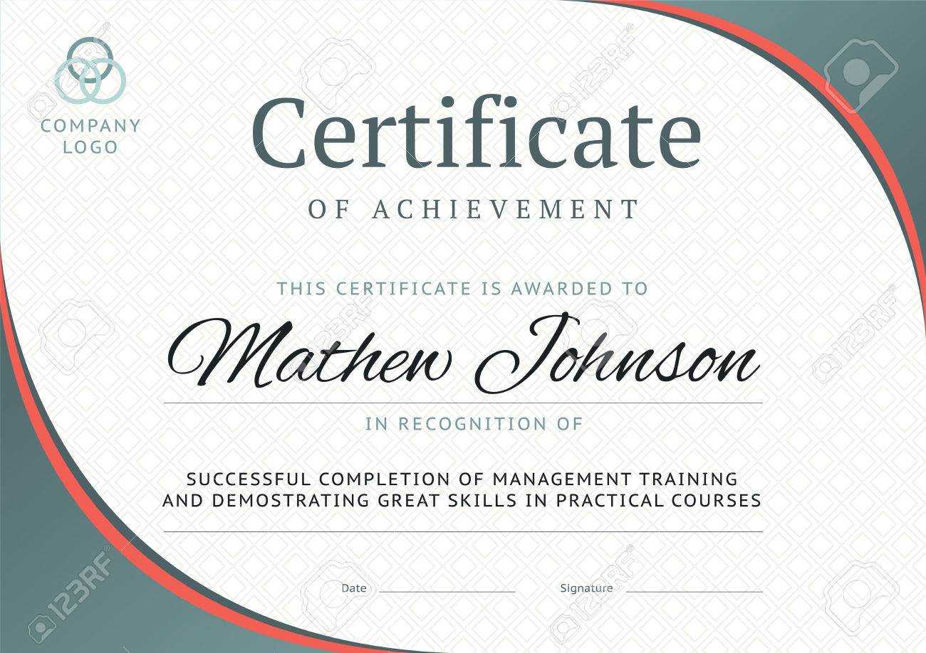 Certificate Of Achievement Template Design. Business Diploma.. For Free Training Completion Certificate Templates