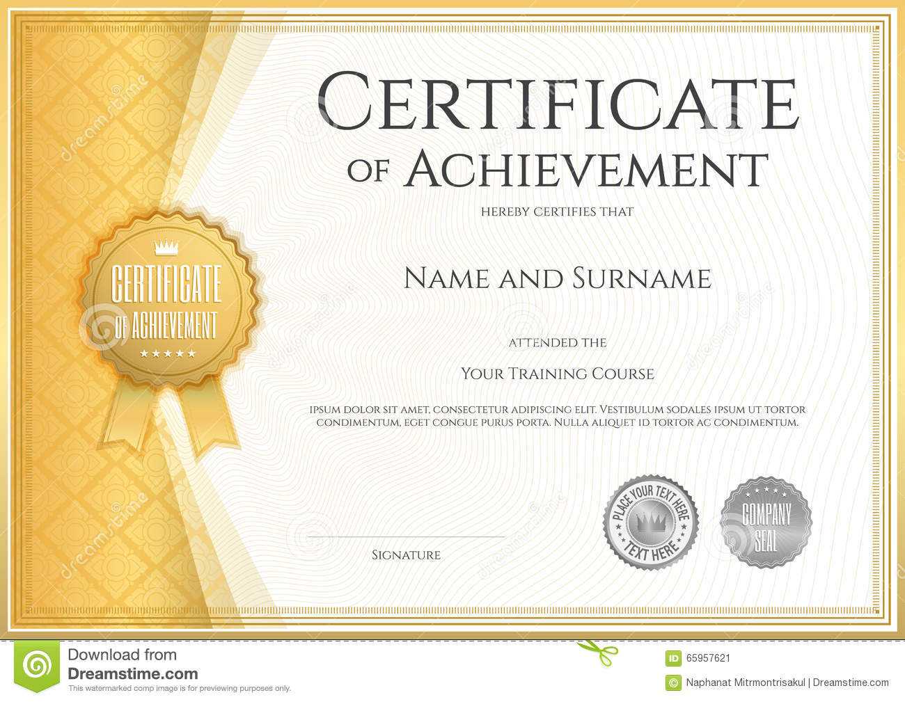 Certificate Of Achievement Template In Vector Stock Vector Inside Certificate Of Accomplishment Template Free