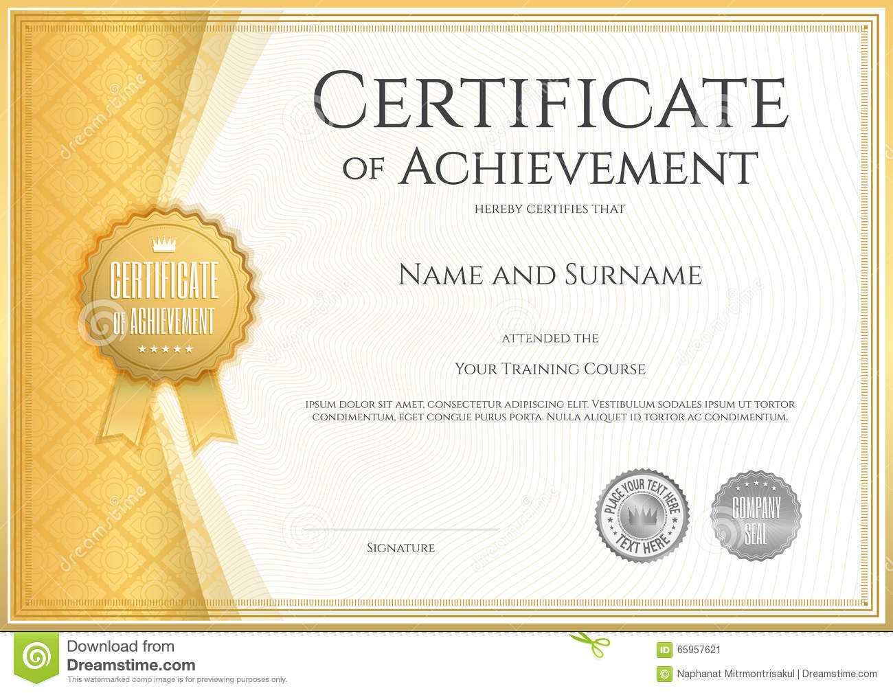 Certificate Of Achievement Template In Vector Stock Vector Regarding Blank Certificate Of Achievement Template
