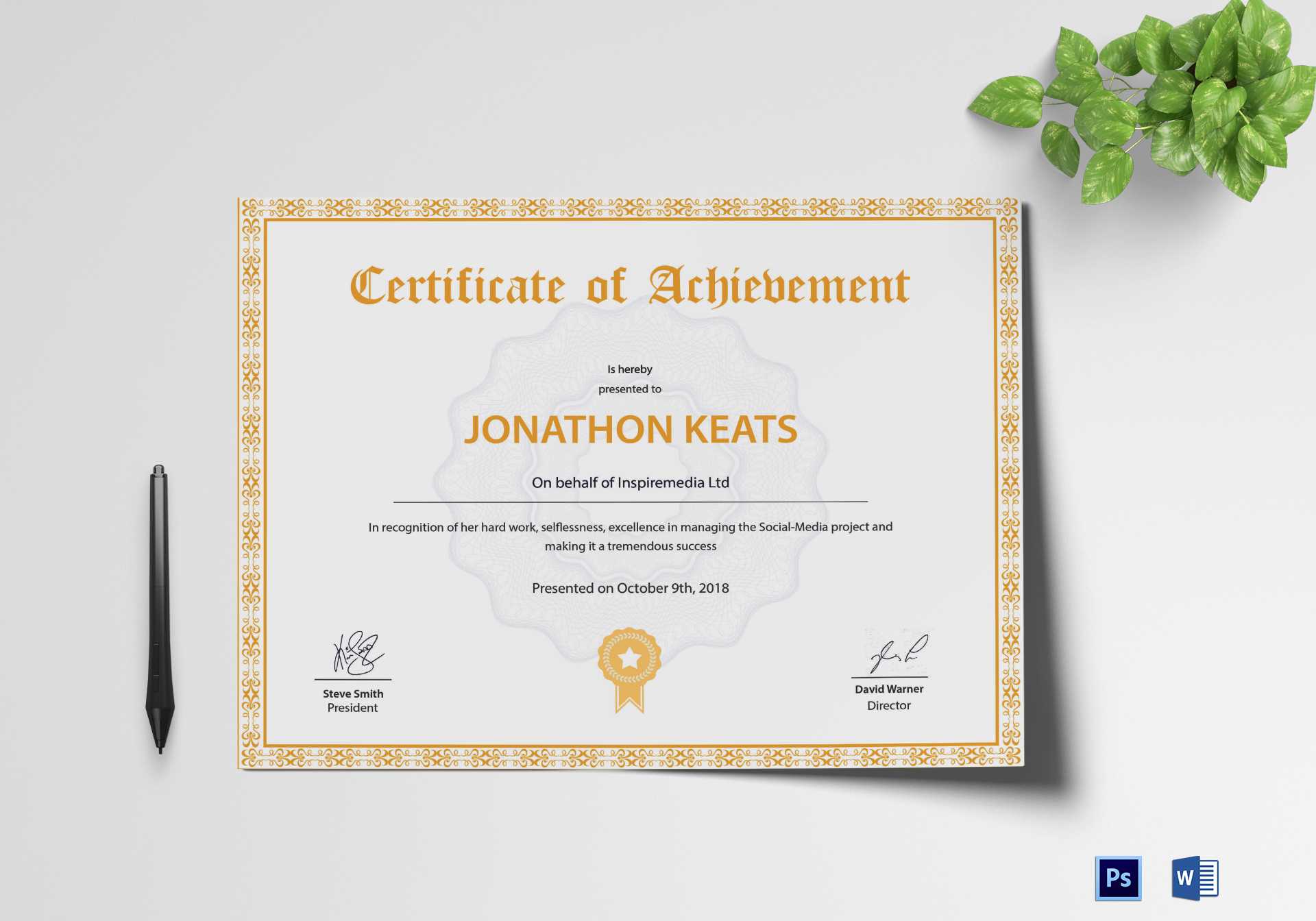 Certificate Of Achievement Template Intended For Certificate Of Achievement Template Word