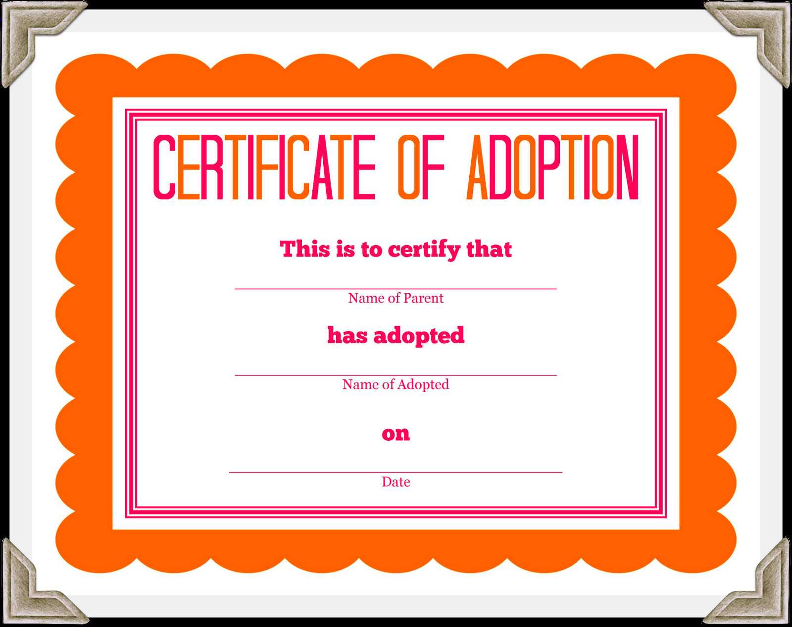 Certificate Of Adoption Template - Calep.midnightpig.co Inside Toy Adoption Certificate Template