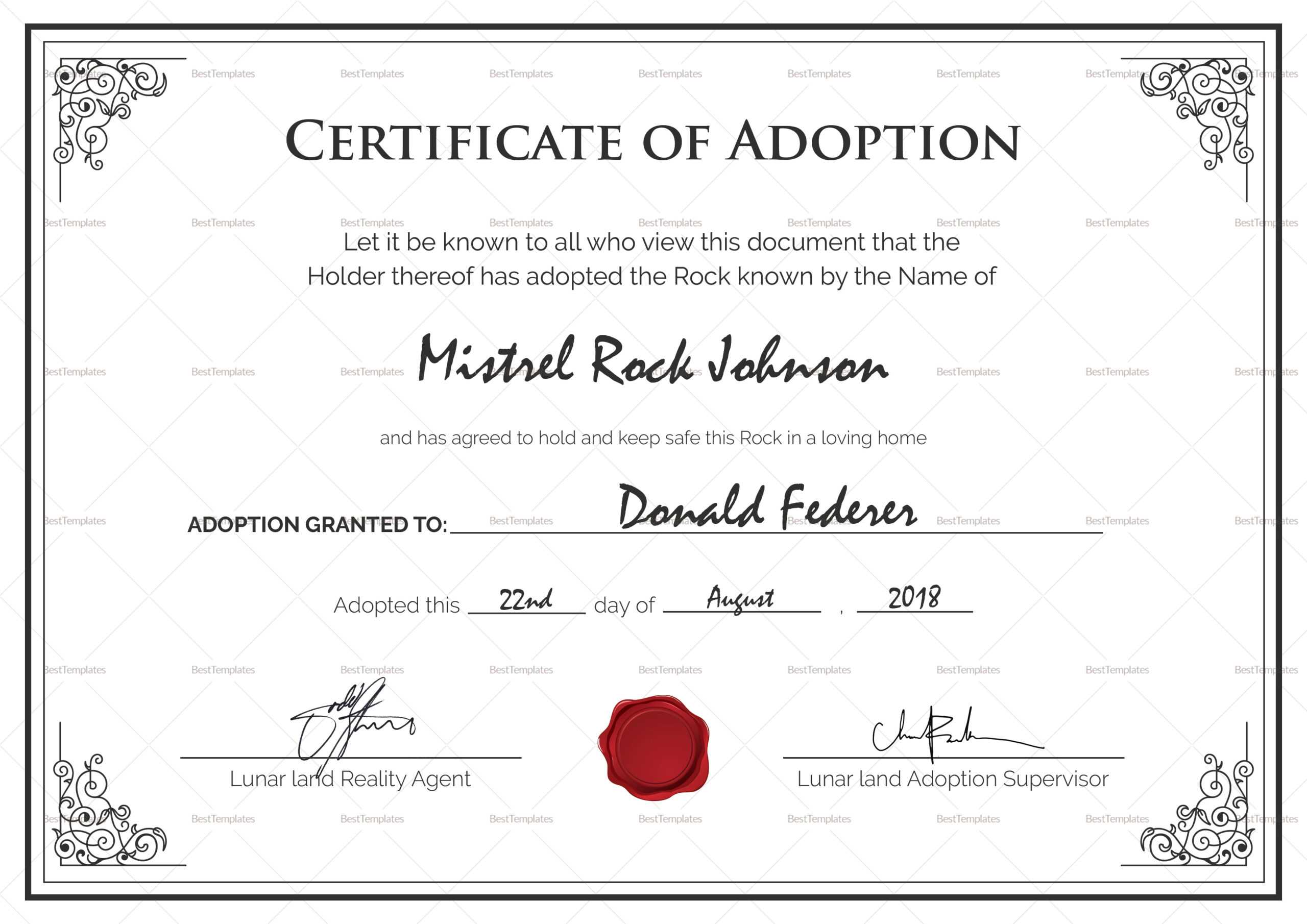 Certificate Of Adoption Template – Calep.midnightpig.co Regarding Blank Adoption Certificate Template