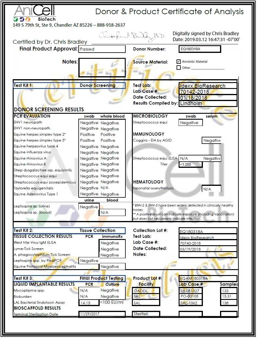 Certificate Of Analysis Template – Anicell Biotech Throughout Certificate Of Analysis Template