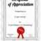 Certificate Of Appreciation Intended For Certificate Of Attainment Template