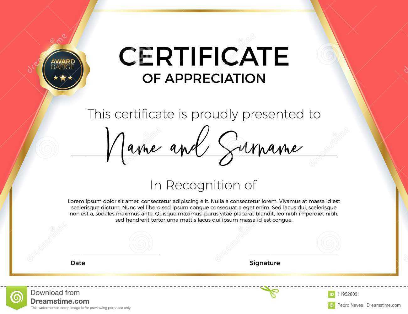 Certificate Of Appreciation Or Achievement With Award Badge Throughout Academic Award Certificate Template