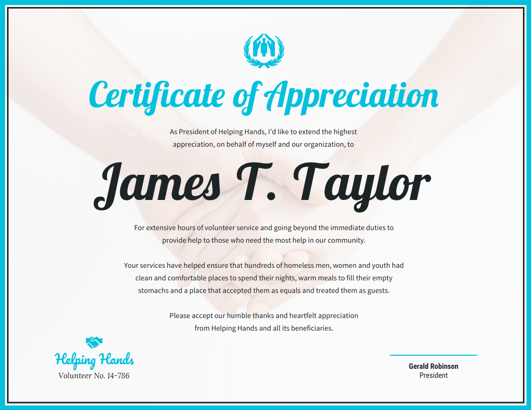 Certificate Of Appreciation Pertaining To Volunteer Certificate Templates