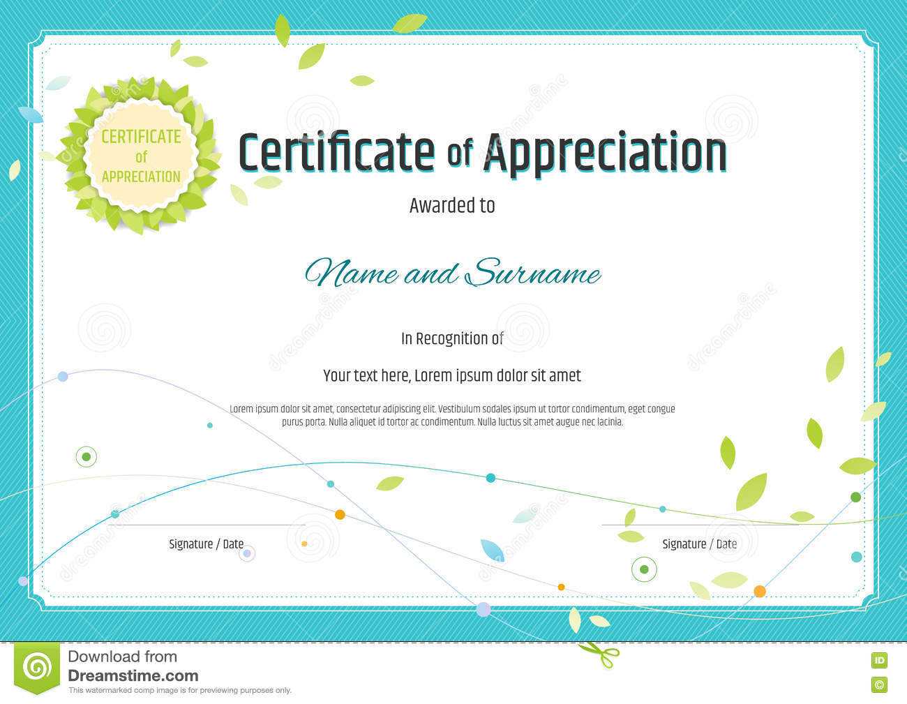 Certificate Of Appreciation Template In Nature Theme With Within Free Certificate Of Excellence Template
