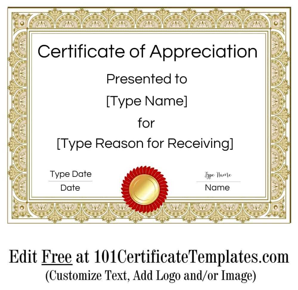 Certificate Of Appreciation Within Gratitude Certificate Template