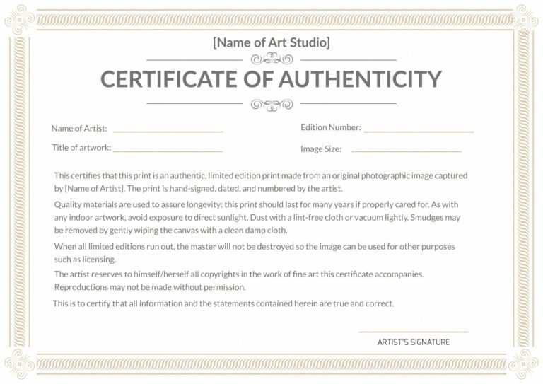 Certificate Of Authenticity Photography Template - Business ...