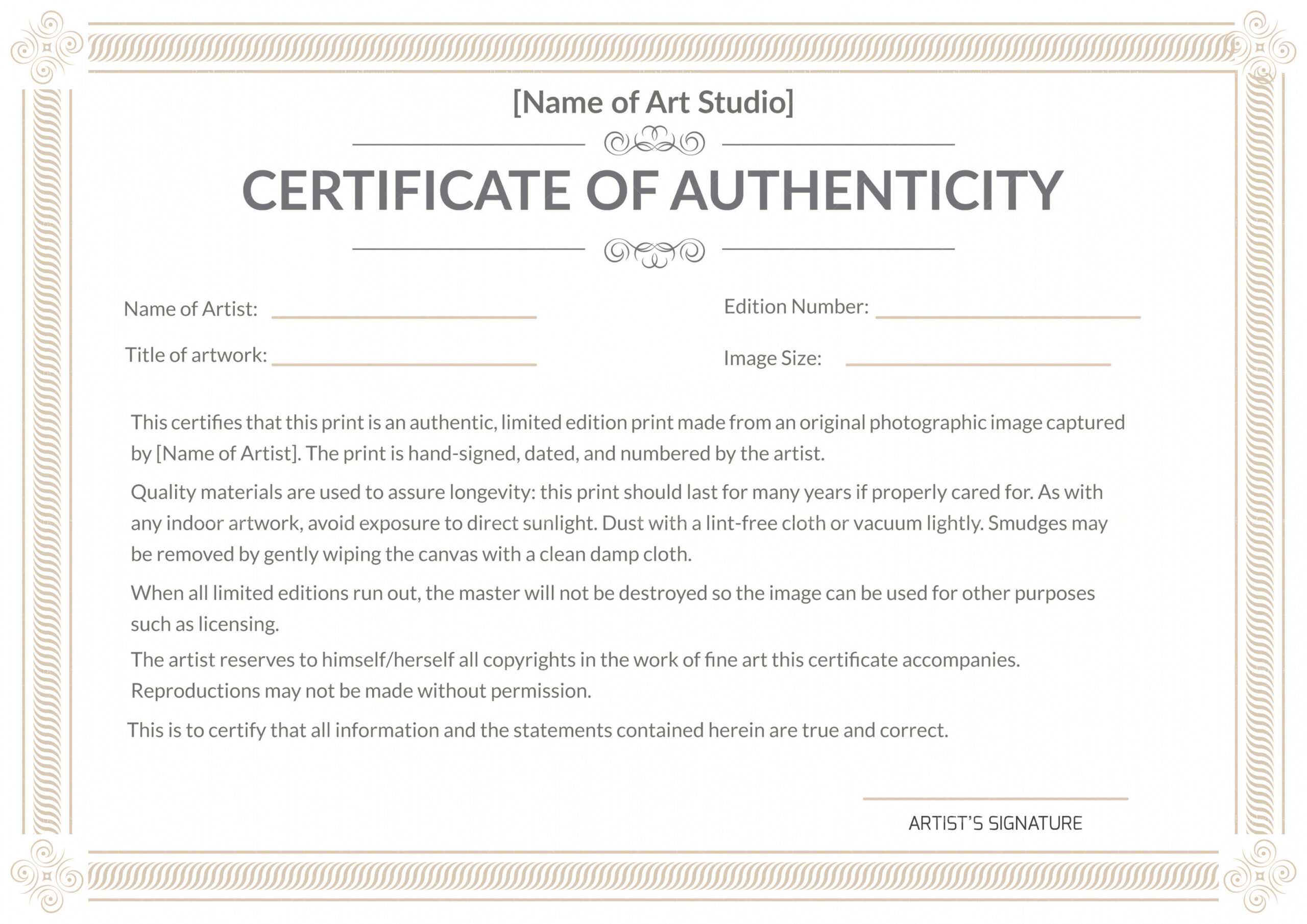 Certificate Of Authenticity Art Template - Calep.midnightpig.co Within Certificate Of Authenticity Photography Template