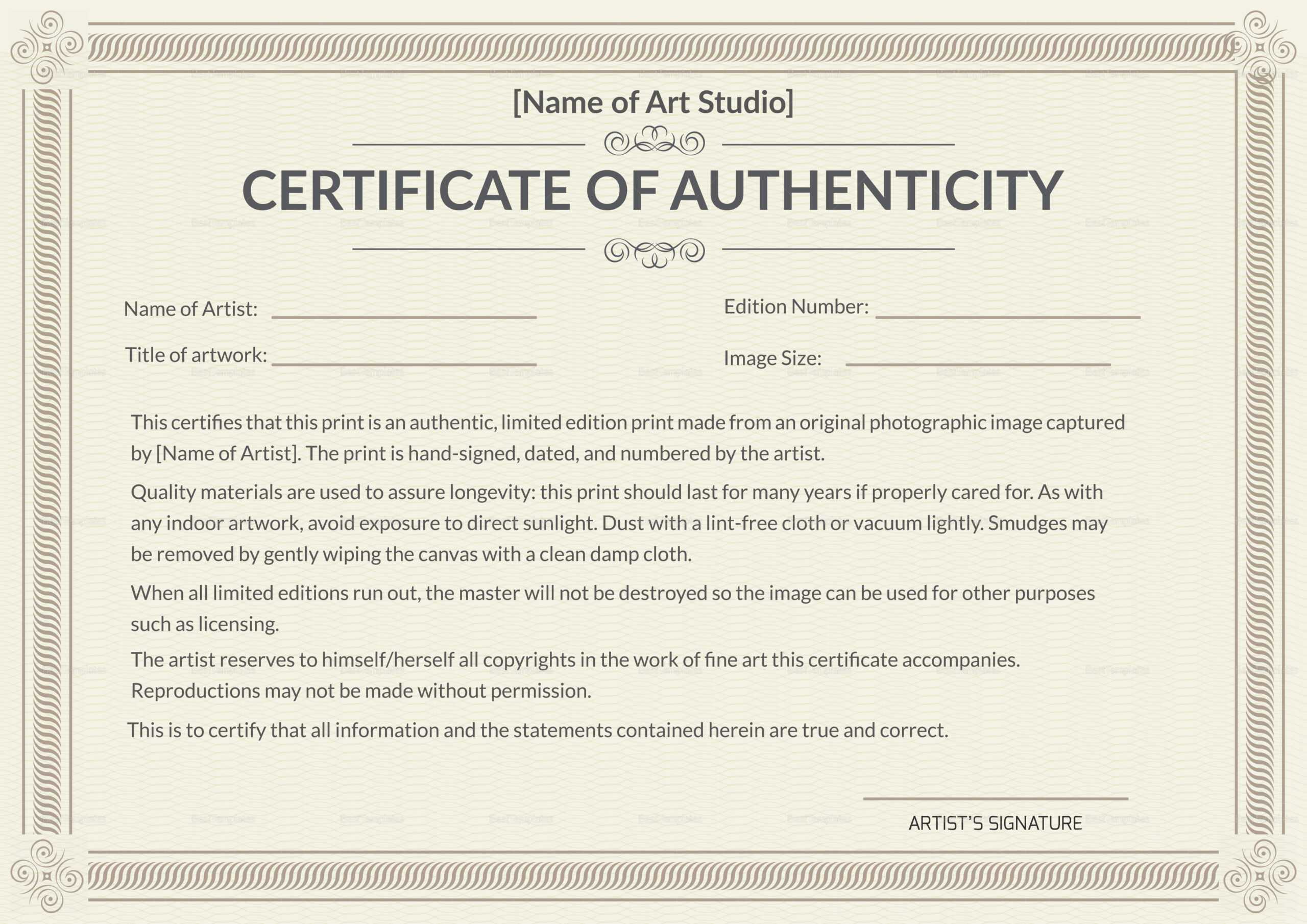 Certificate Of Authenticity Templates – Calep.midnightpig.co Intended For Certificate Of Authenticity Template