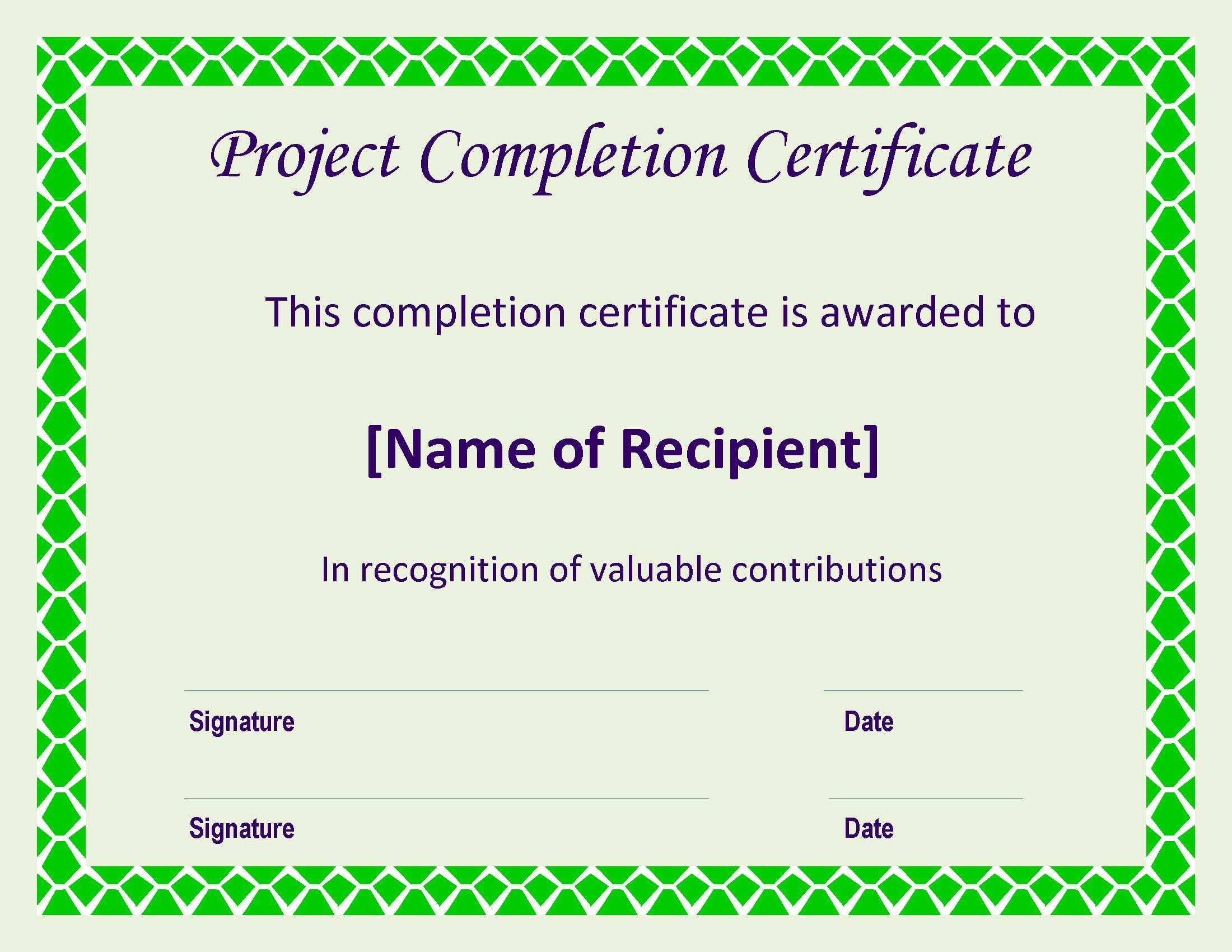 Certificate Of Completion Project | Templates At Intended For Construction Certificate Of Completion Template