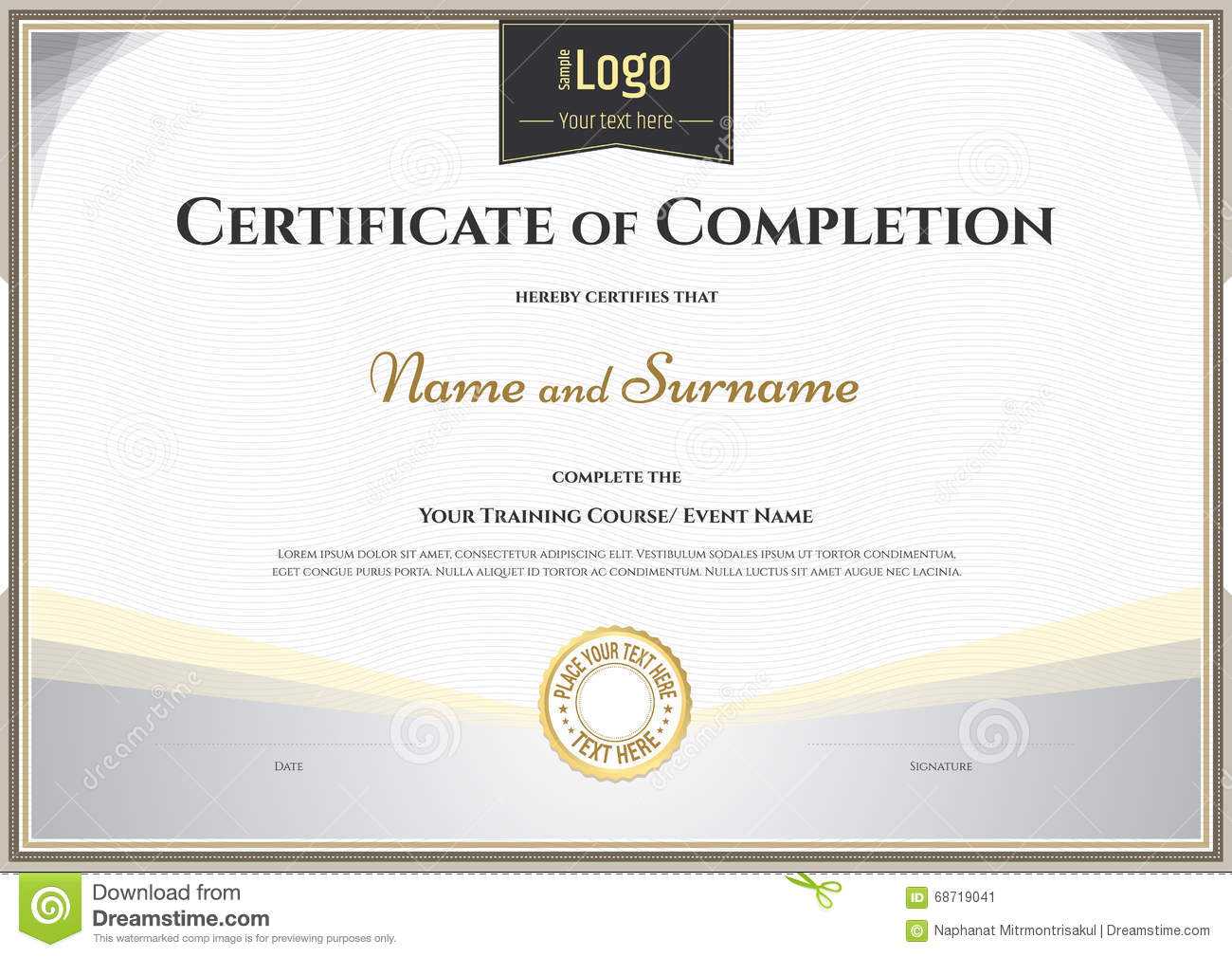 Certificate Of Completion Template In Vector For Achievement Inside Blank Certificate Of Achievement Template