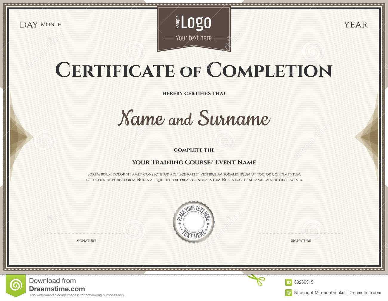 Certificate Of Completion Template In Vector Stock Vector For Sales Certificate Template