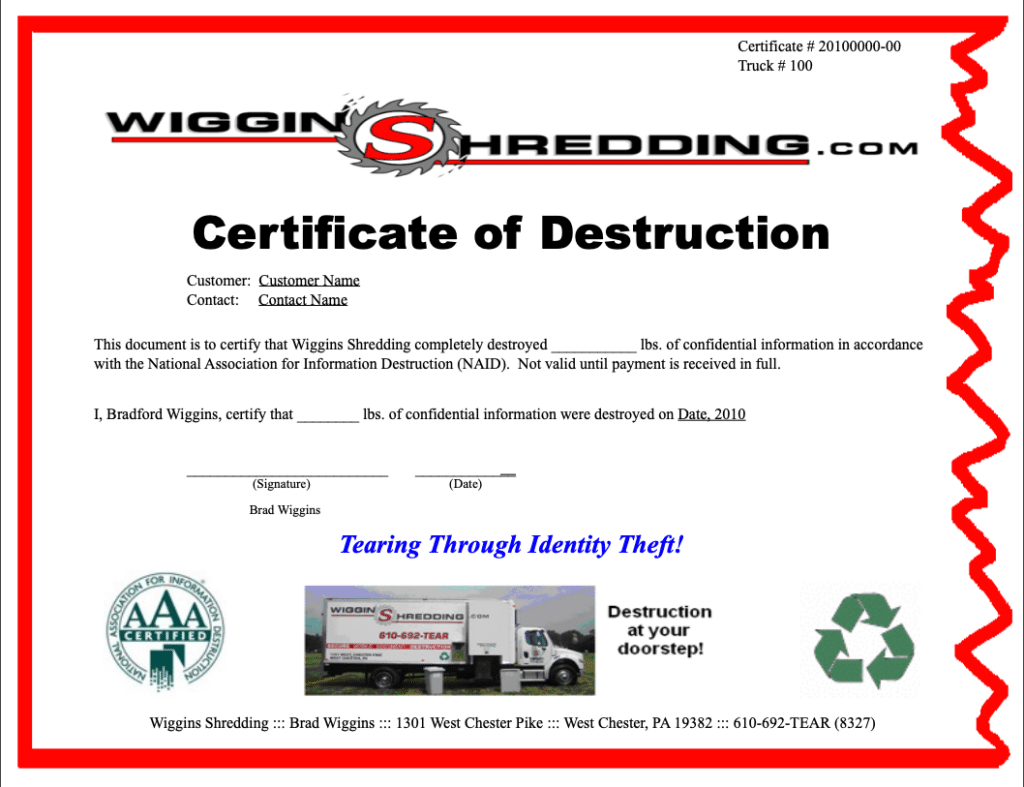 Certificate Of Destruction With Certificate Of Destruction Template