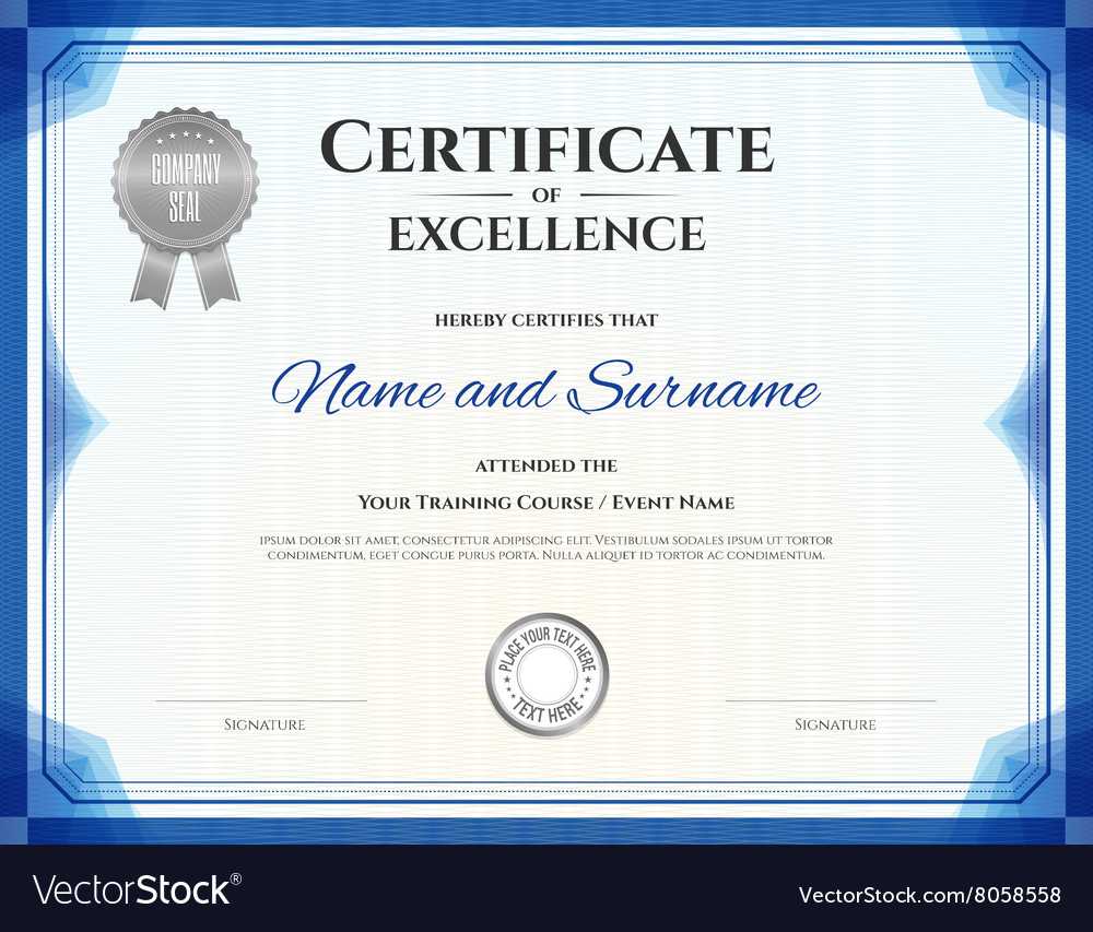 Certificate Of Excellence Template In Blue Theme Throughout Free Certificate Of Excellence Template