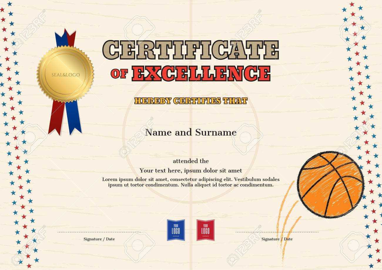 Certificate Of Excellence Template In Sport Theme For Basketball.. Inside Basketball Certificate Template