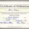 Certificate Of Ordination For Deaconess Example Inside Certificate Of Ordination Template