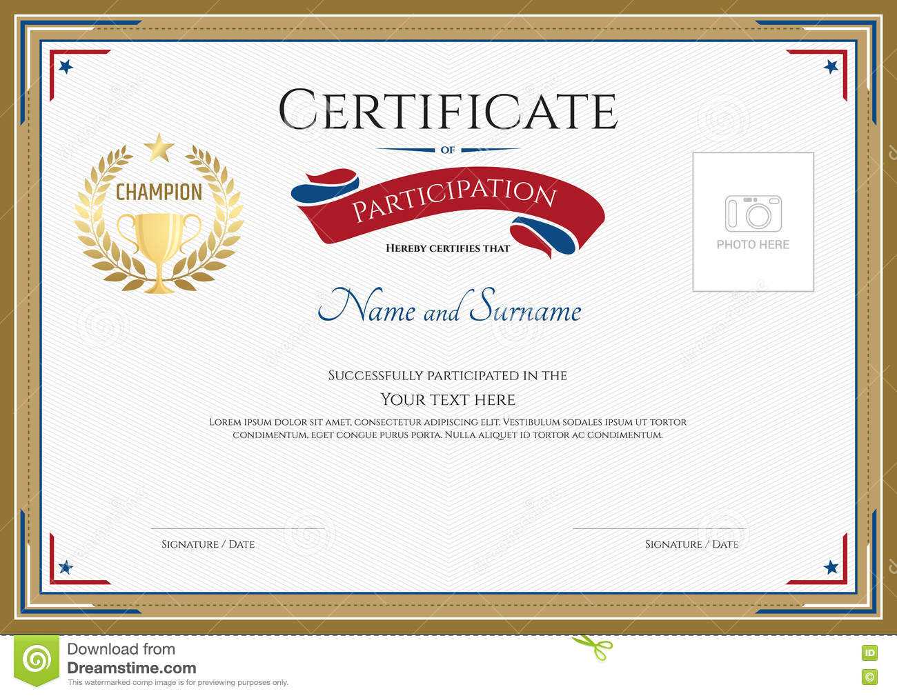 Certificate Of Participation Template In Sport Theme Stock In Certification Of Participation Free Template